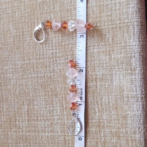 Silver Tone Leverback Pink Brown Glass Beaded Dangle Earrings - Picture 4 of 7